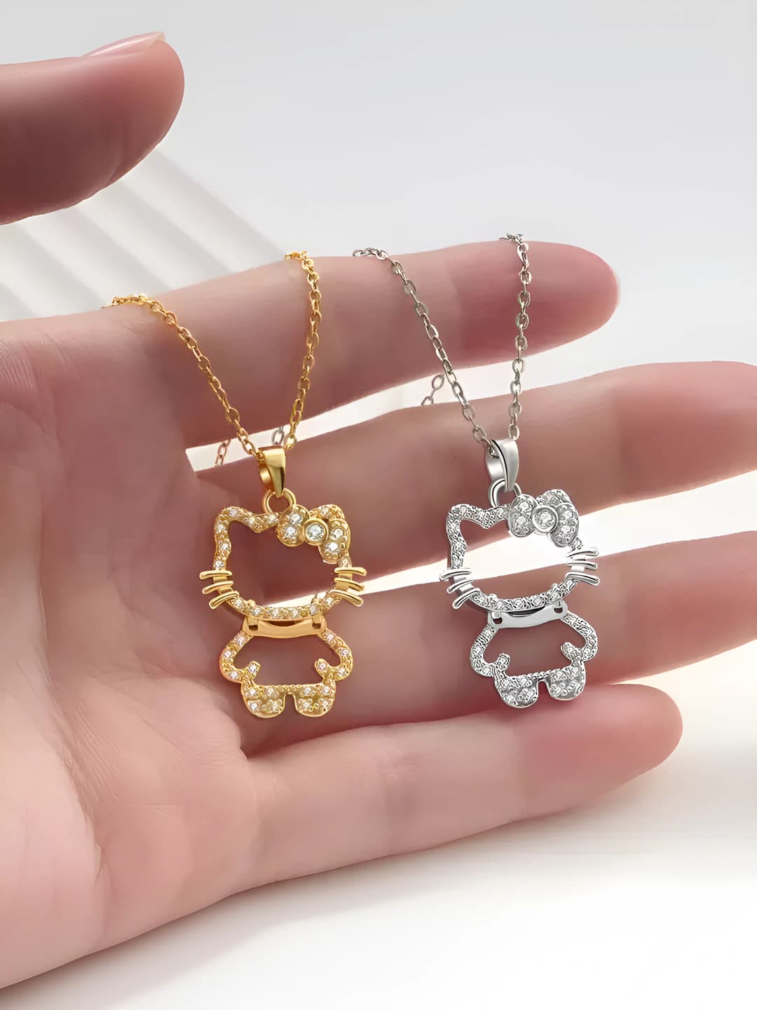 Women's titanium steel necklace with gold plating, zircon, geometric shape, cross chain, 41-50 cm length, 5 g weight, for daily and work occasion, in light luxury style, with cat design element, in animal style, with 18K color retention, vacuum