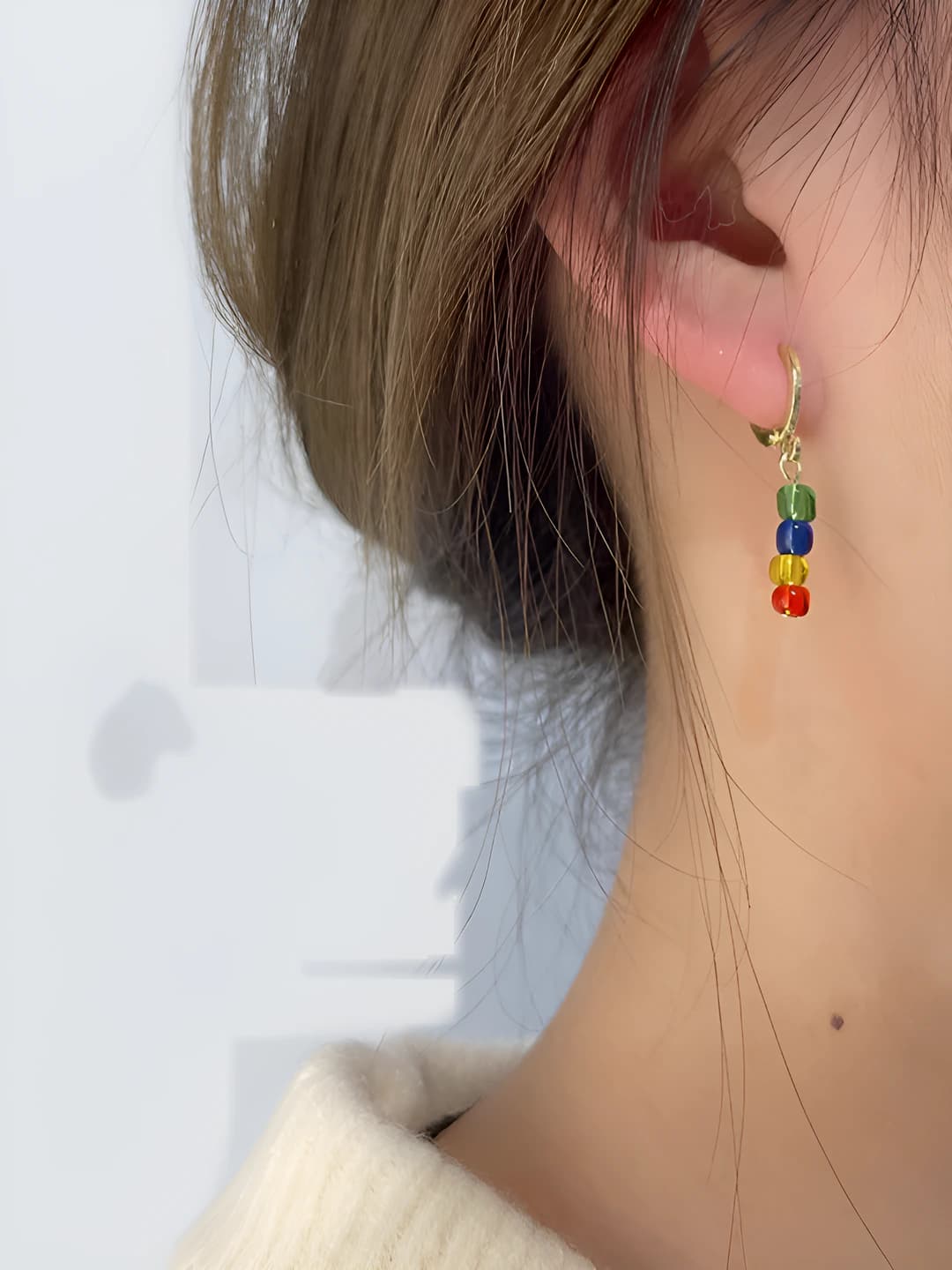 Women's retro hoop earrings with colorful beads, summer