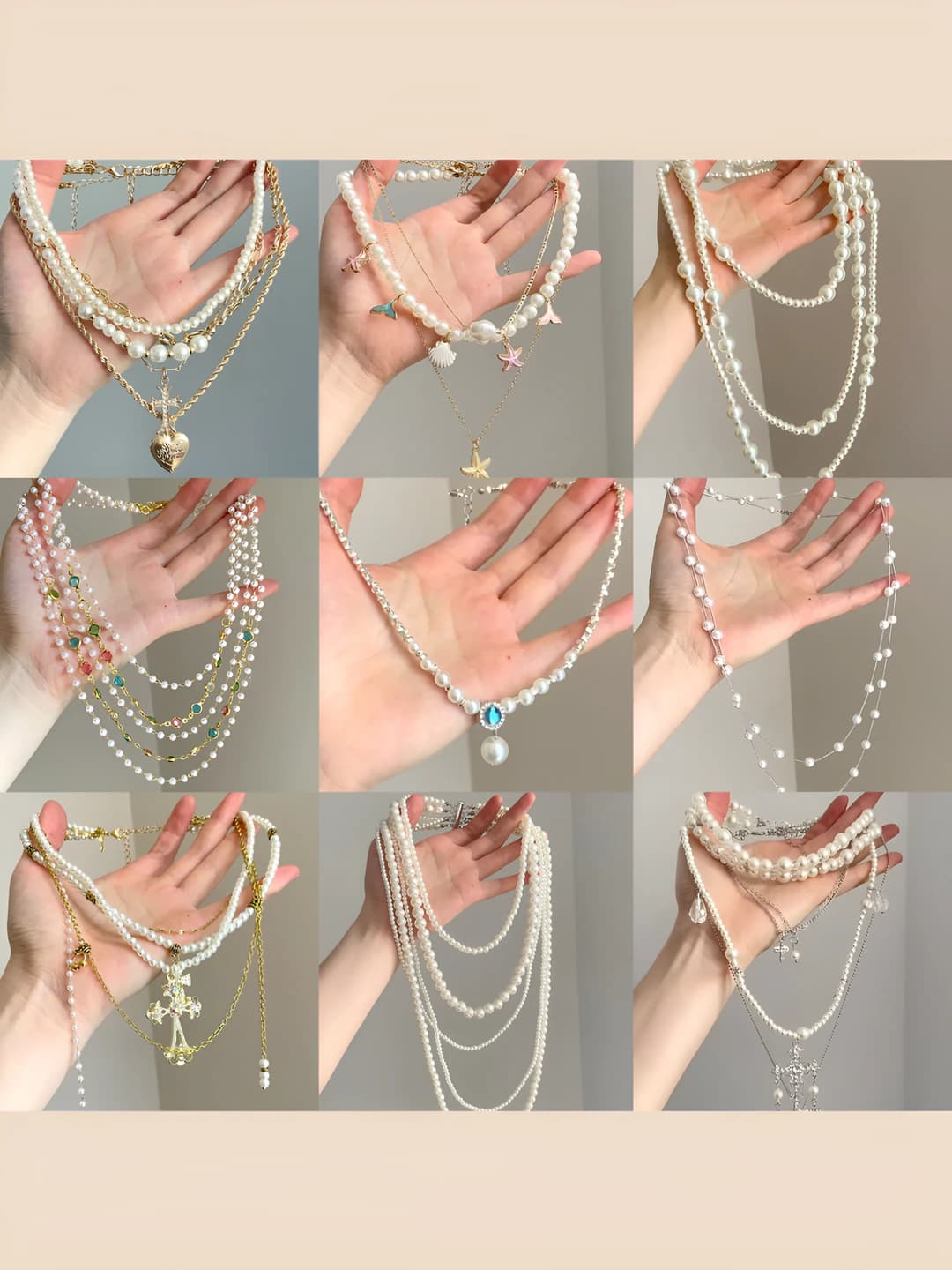Women's multi-layered round faux pearl beaded necklace, sweater chain, light luxury style jewelry