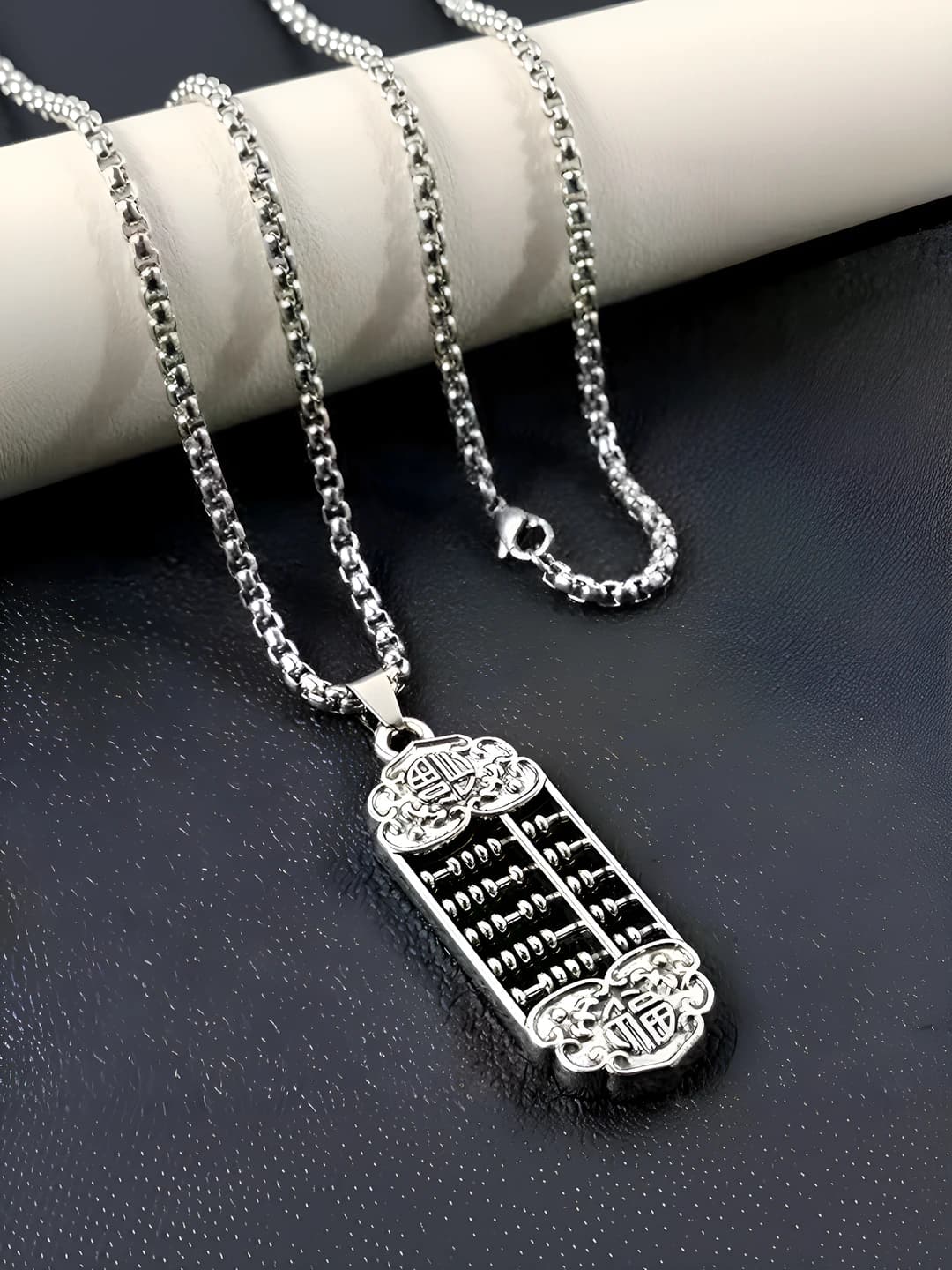 Retro titanium steel chain with abacus pendant for men and women, geometric shape