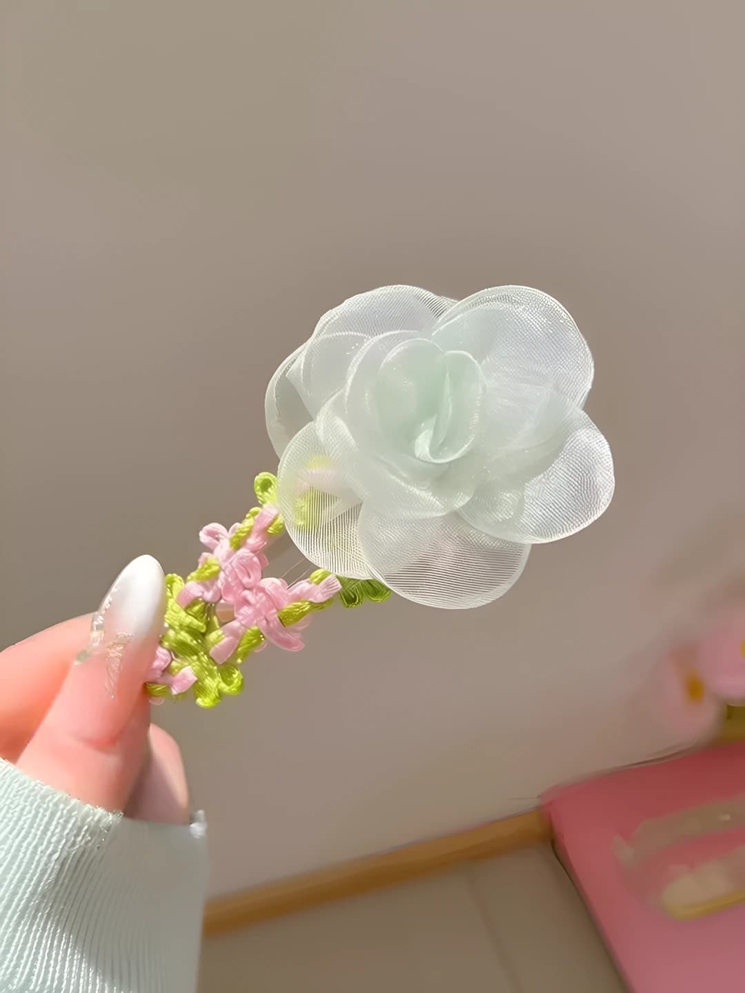 3# Green mesh flower clip, 1 pc