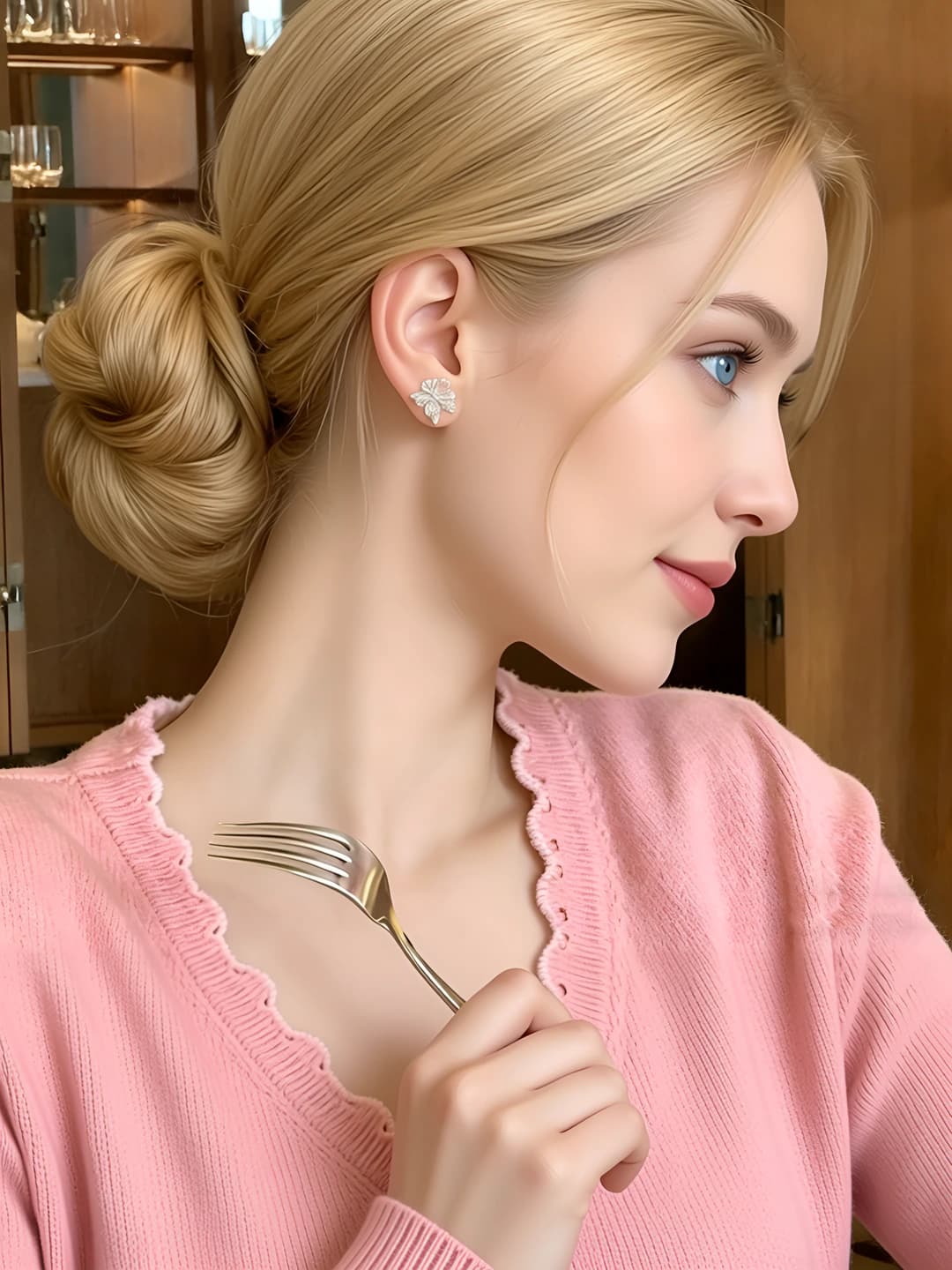 Бело-розовый цветок, 1 пара серёг