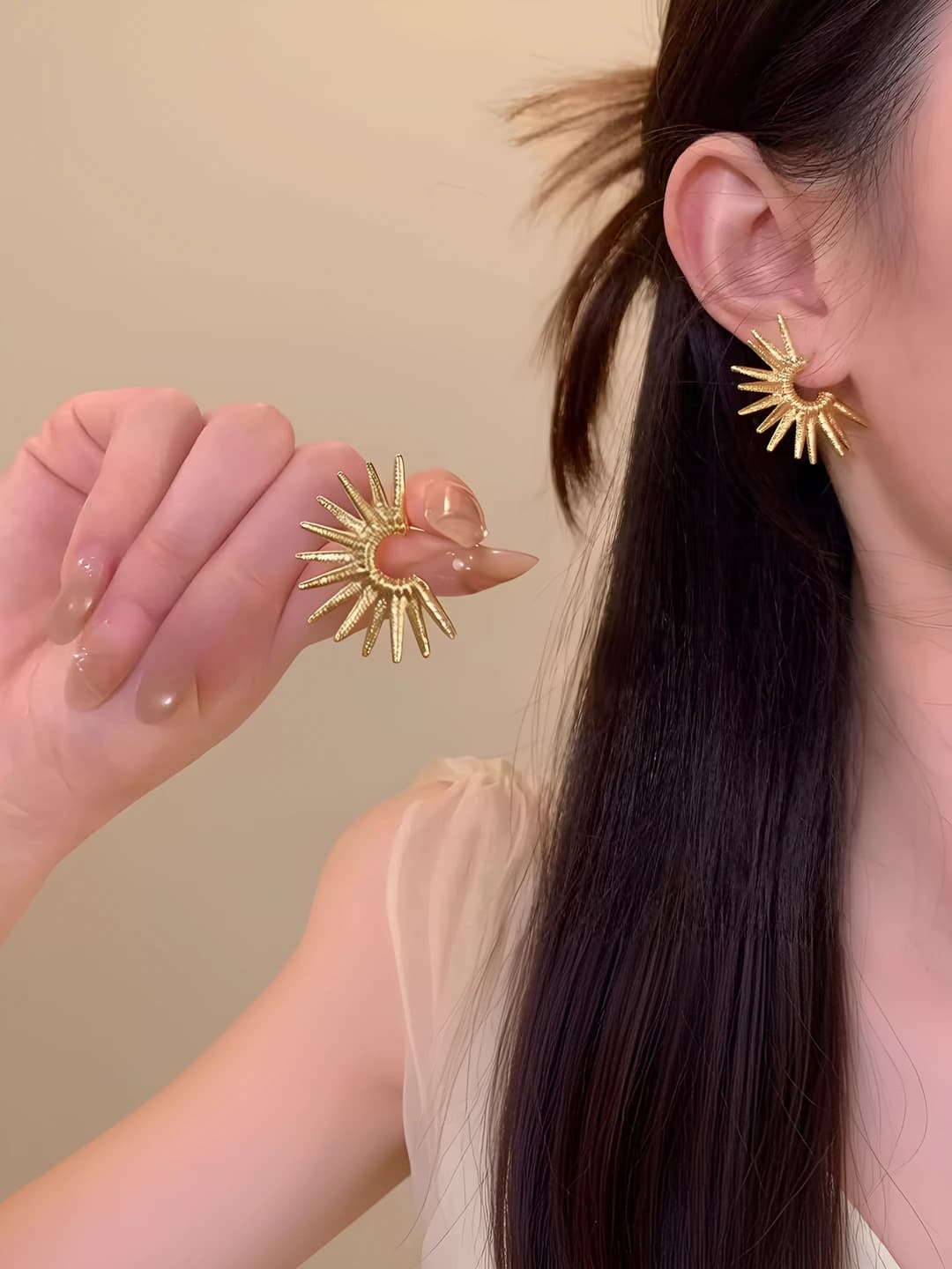 Women's boho sunflower earrings, spring-summer 2026, vacation style jewelry