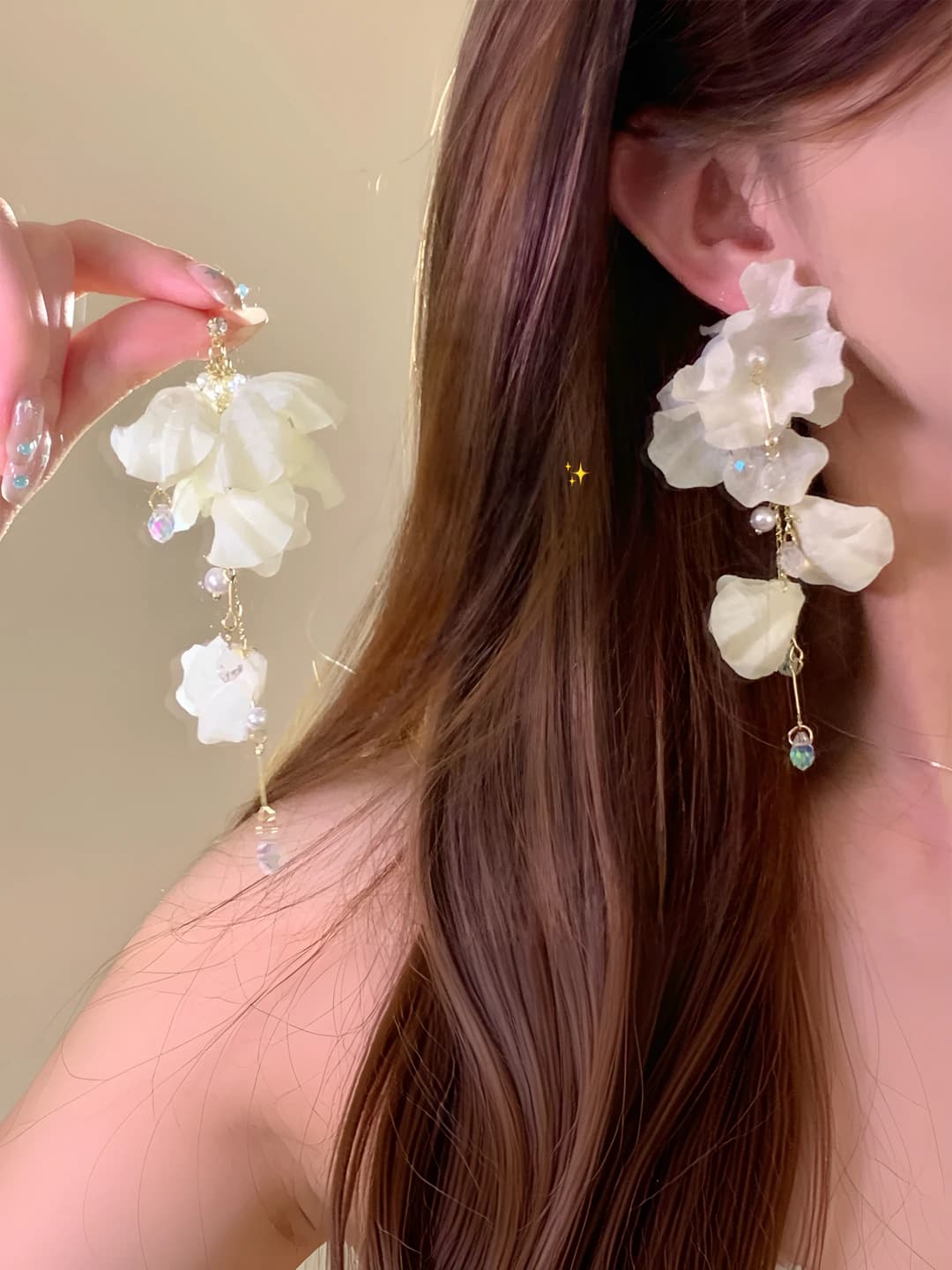 Women's 2026 floral earrings with tassel design element, made of alloy with 925 silver post, Korean style