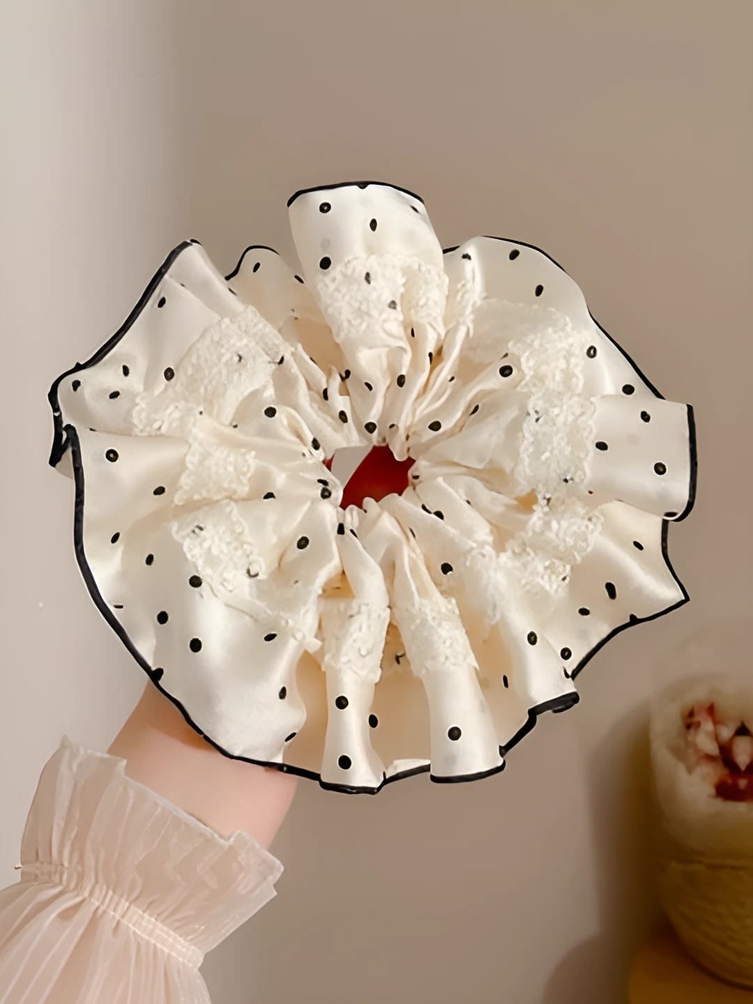 White - lace large scrunchie