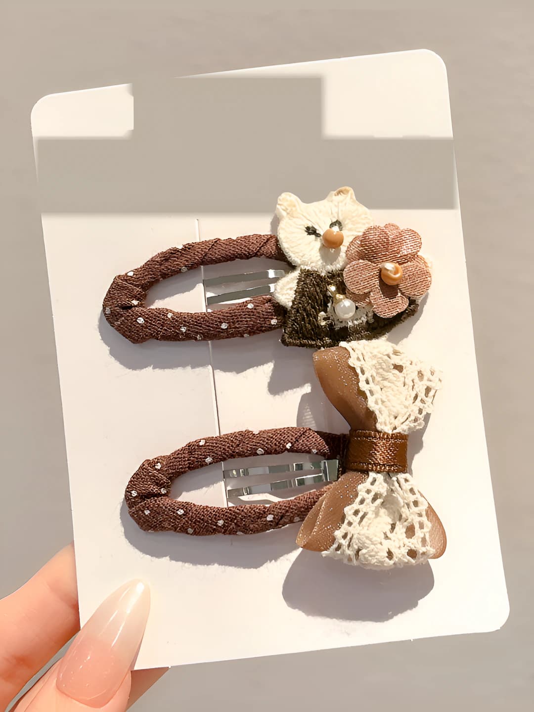 Маленькая кошка + бантик клипс, ~5 см