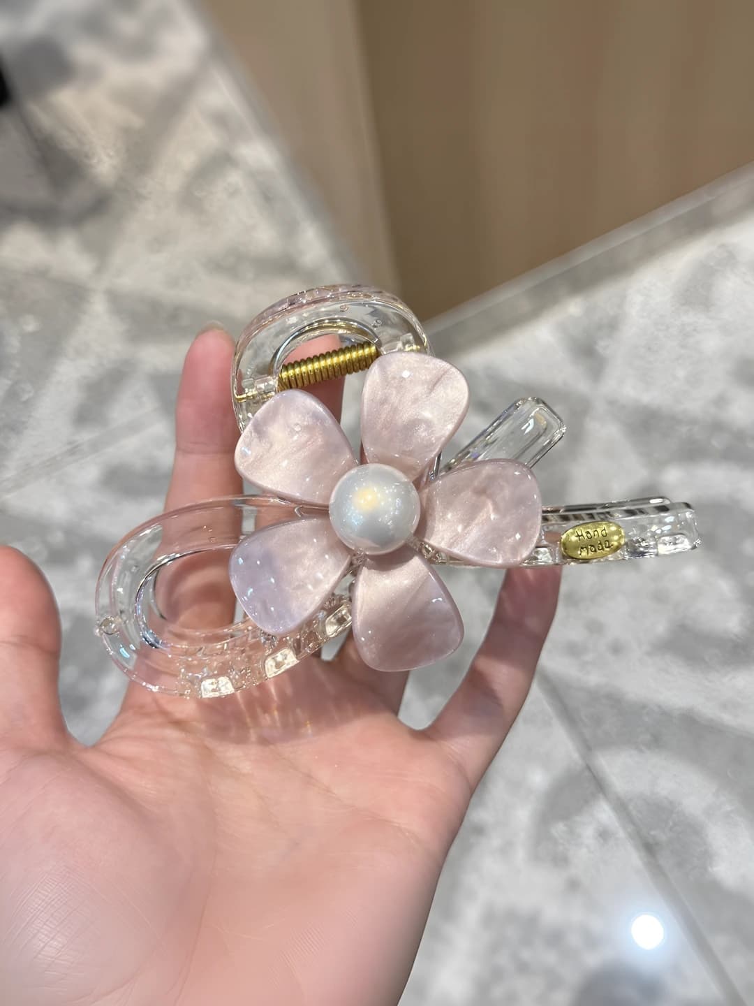 Pink floral hair clip (8 cm)