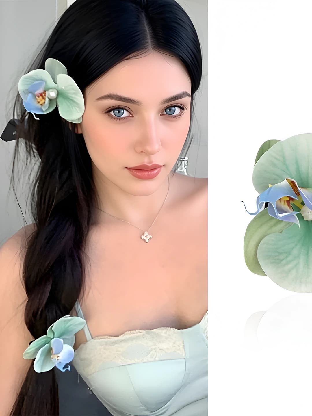 4# Green-Phalaenopsis pearl clip 9 cm