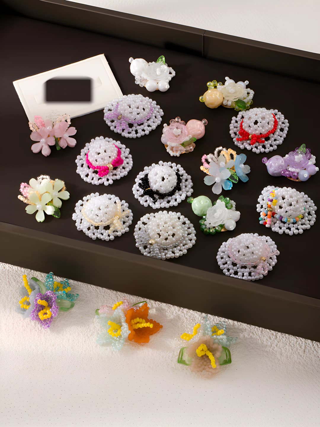 Women's handmade beaded decorative brooch with a sweet bow in multicolor style