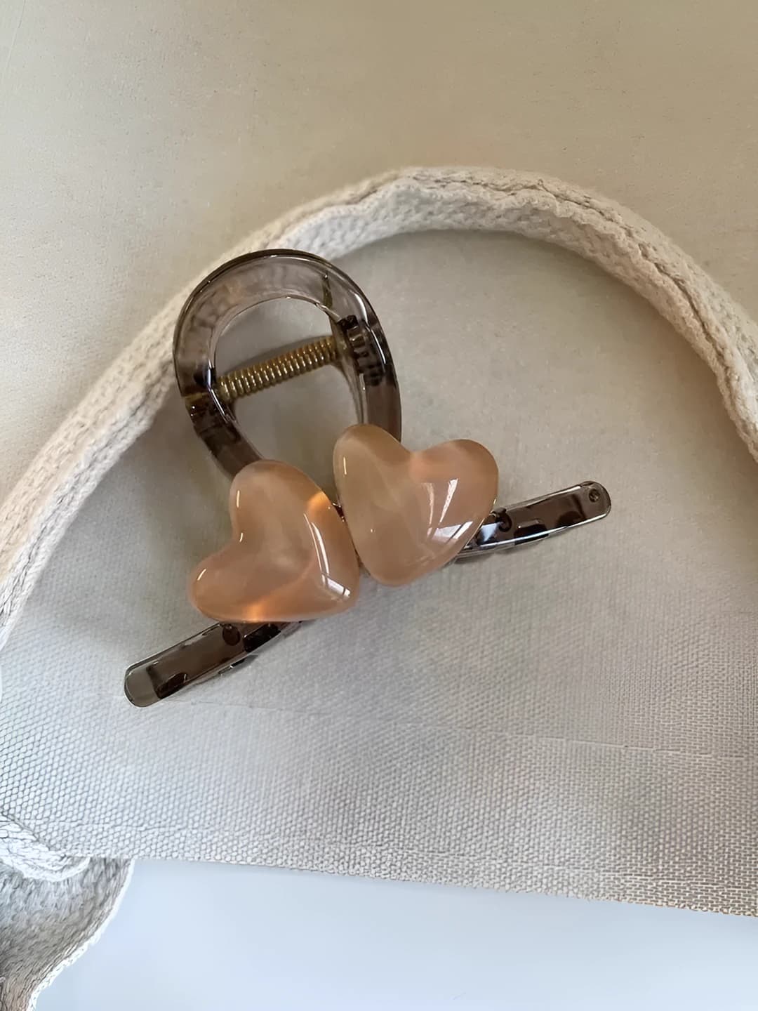 Double heart clip, coffee, 8 cm