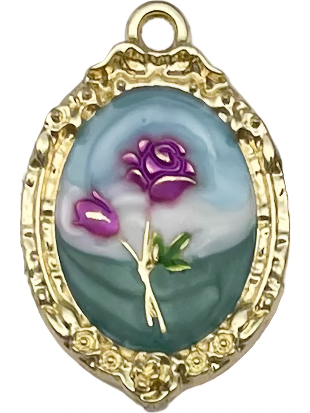 Синий овальный фиолетовая роза 31x21mm-2.9g