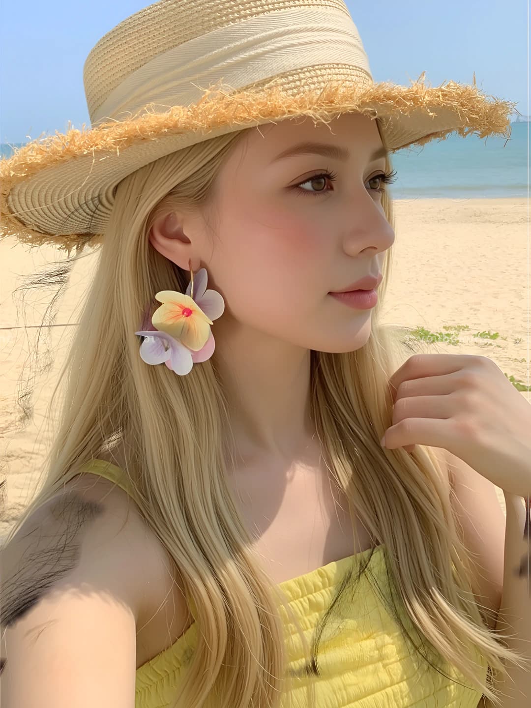 Colorful phalaenopsis orchid hoop earrings for women, vacation style, unique and eye-catching, for round face