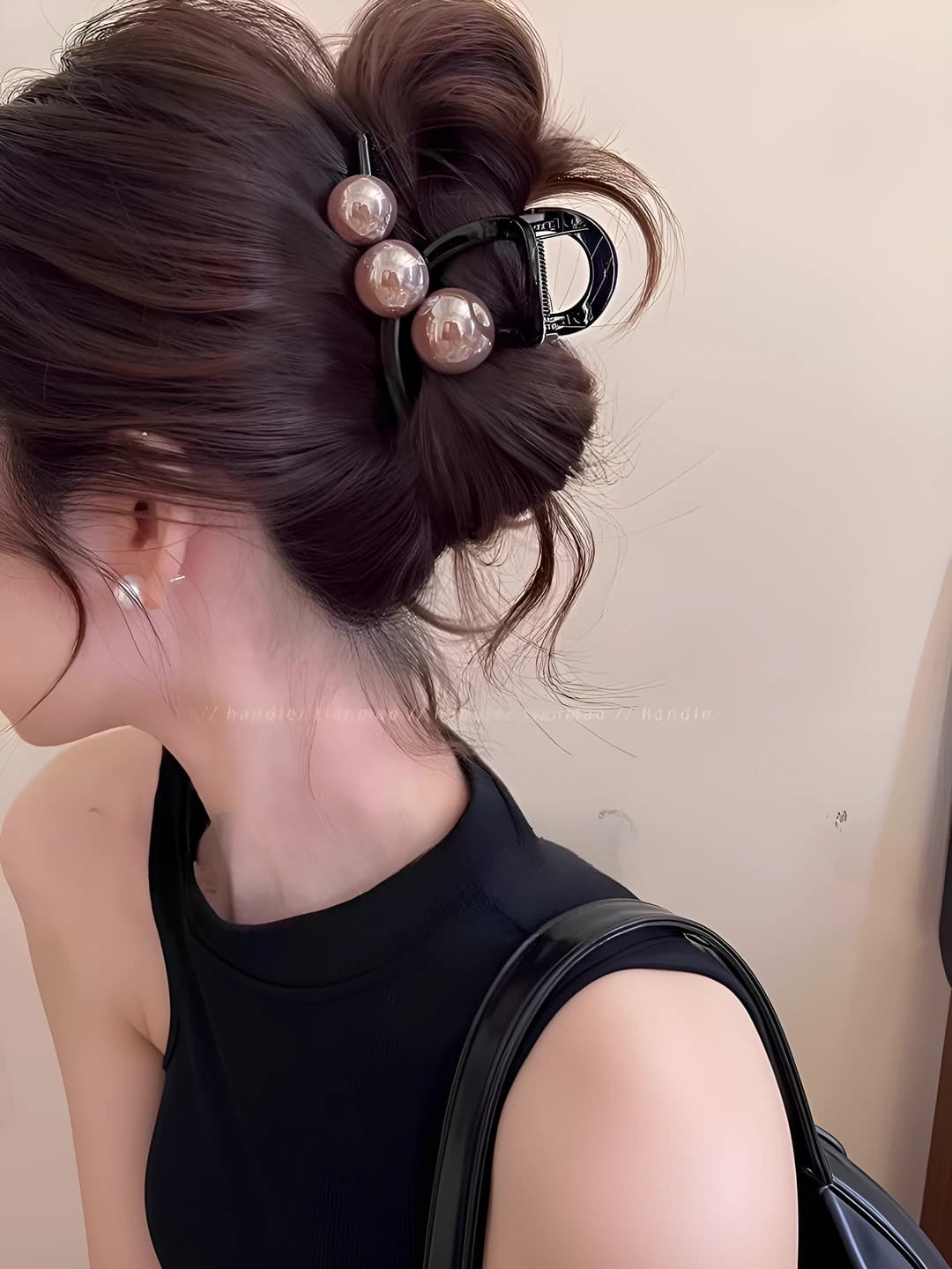 1# Glossy black bg clip, 8 cm, dark coffee pearl