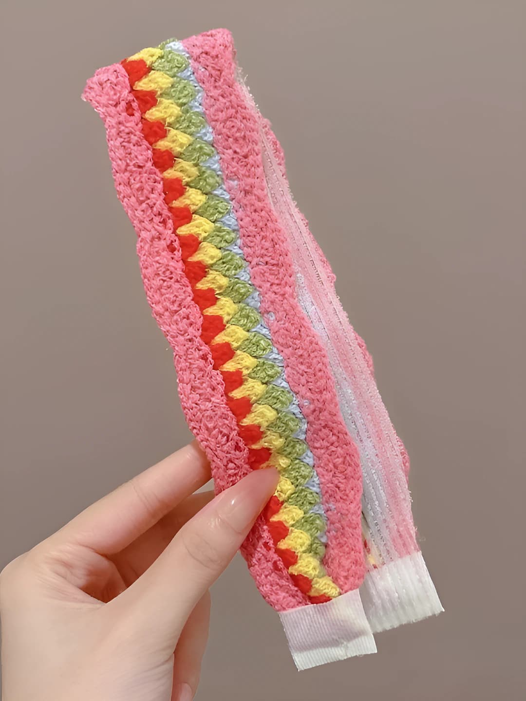 3# Розовый радуга плетёный 37.5 cm