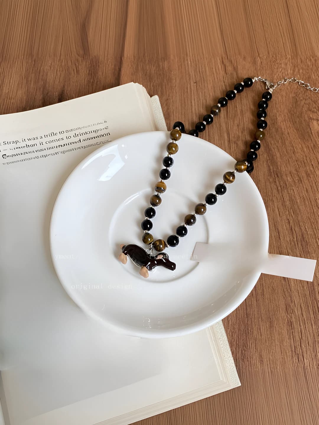 Tiger eye dachshund necklace