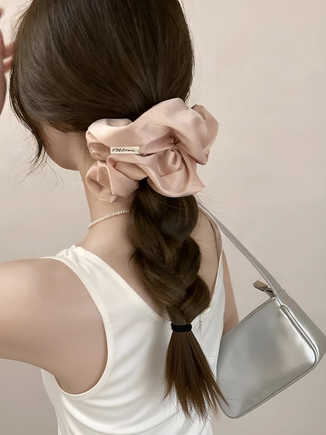 Large pink satin hair tie