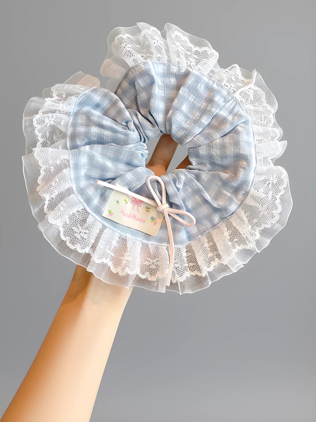 3# Blue plaid hair tie ~20 cm