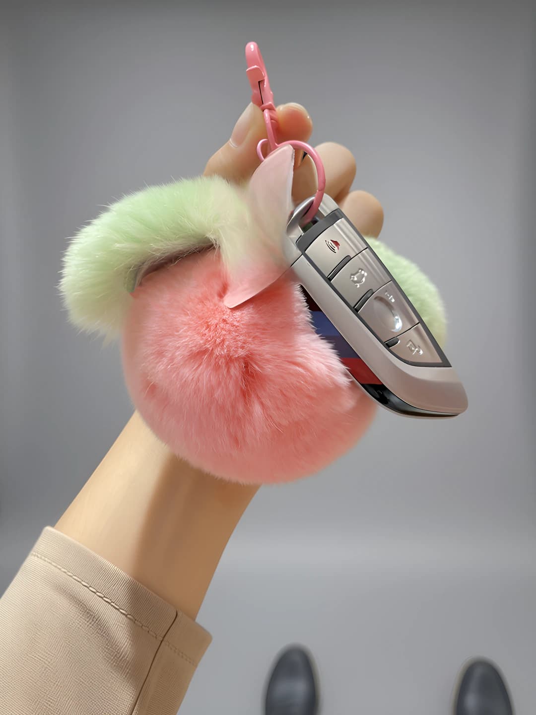 Women's cute style plush keychain made of real rabbit fur