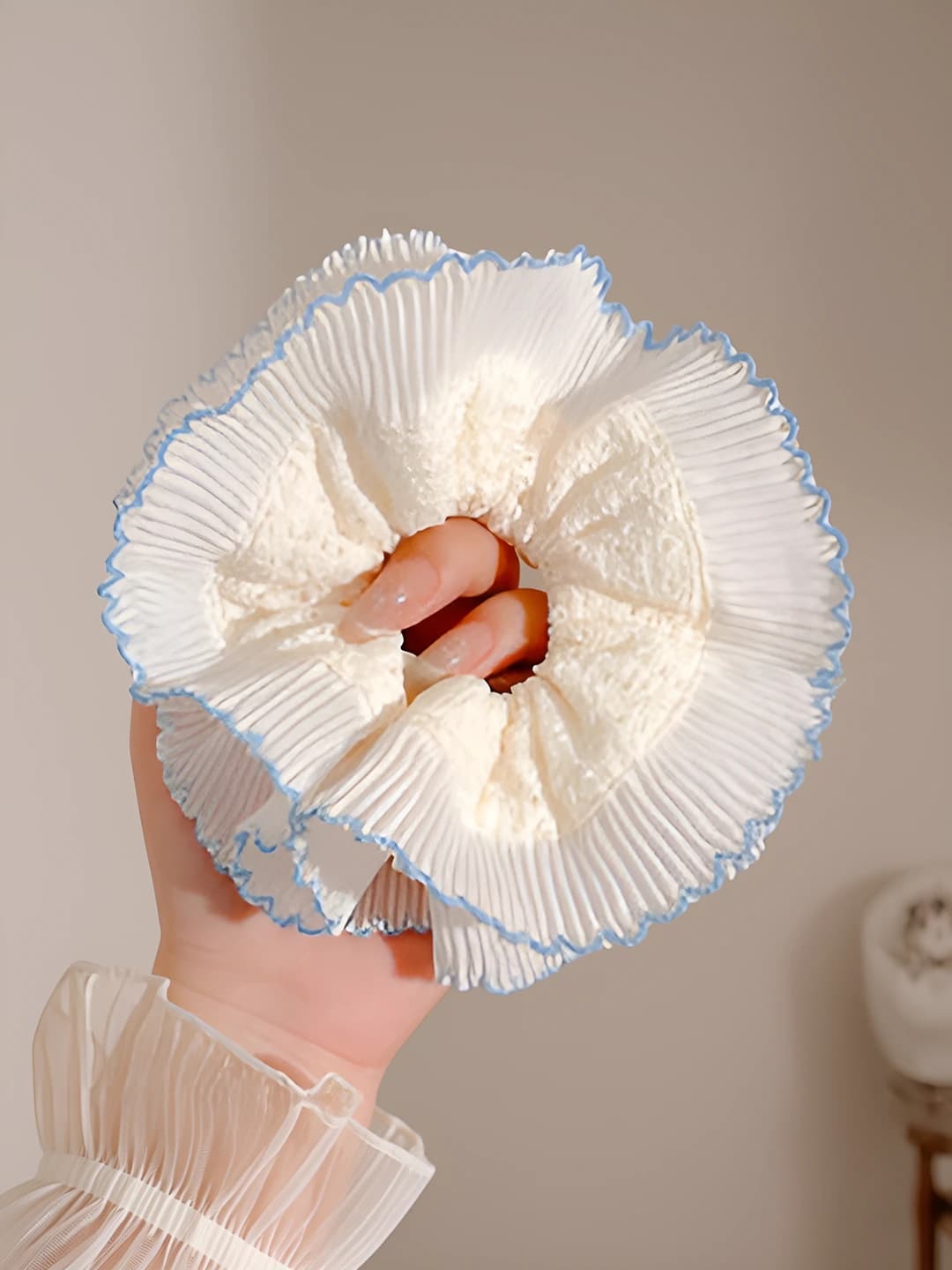 2# Double layer blue floral lace edge - 16 cm