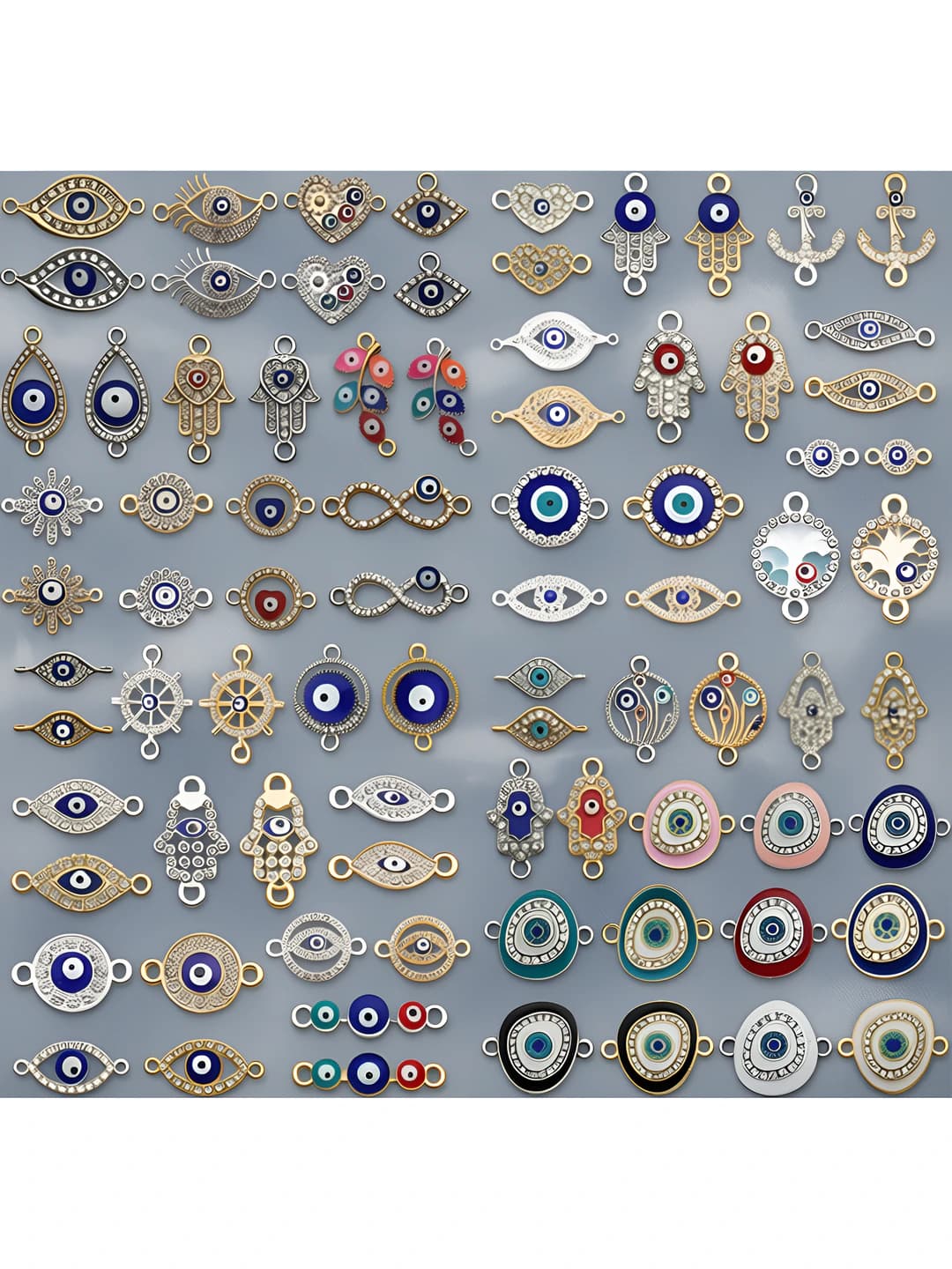 Women's evil-eye rhinestone connector charms for necklaces and bracelets