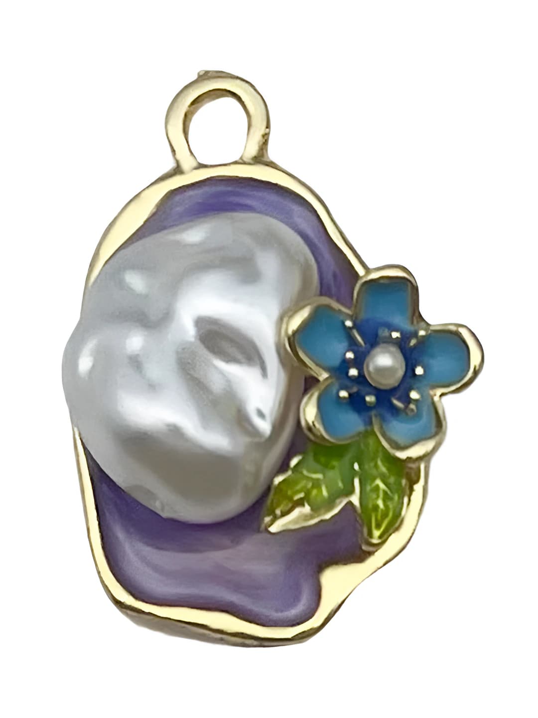 Фиолетовый овал, фиолетовые цветы, жемчуг, 27x20mm, 4.3g