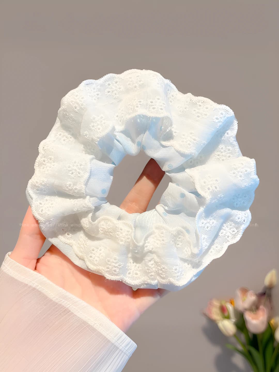 Blue polka dot, lace 10 cm