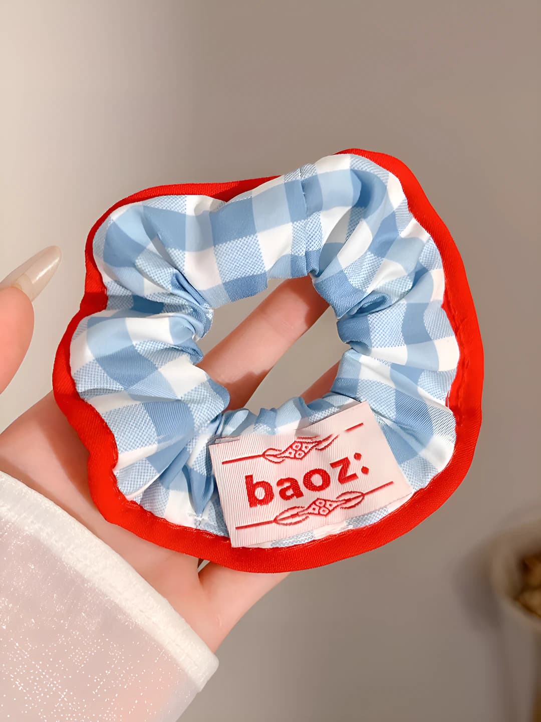 Blue plaid scrunchie ~12 cm