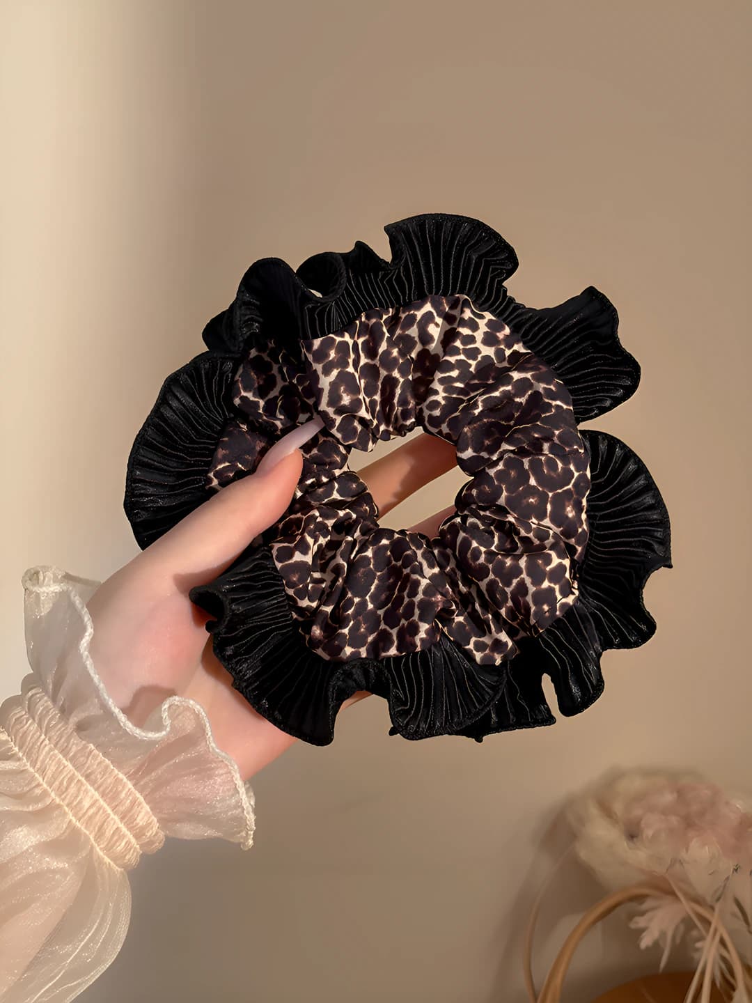 Simple ruffled leopard scrunchie