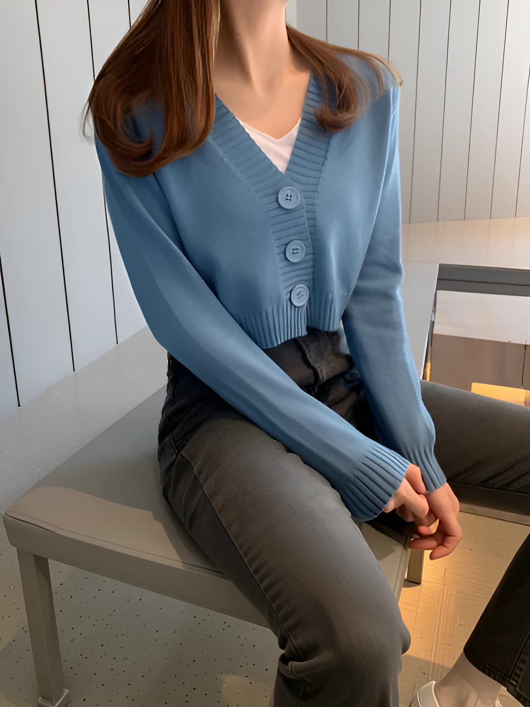 Women's 2026 autumn-winter knit cardigan, long sleeve, V-neck, high-waisted, slim fit, solid colour