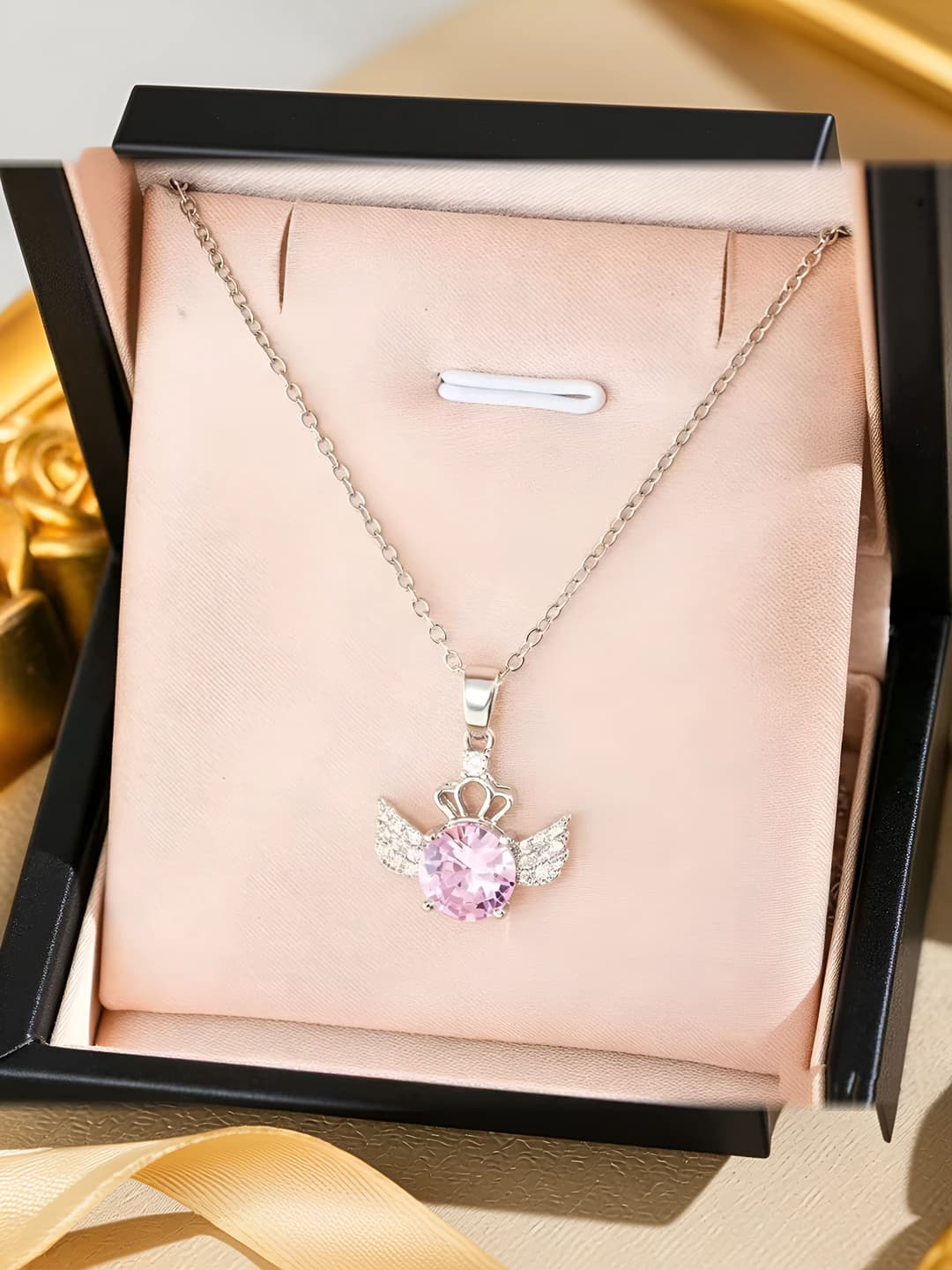 642 Guardian Angel necklace - Silver-pink