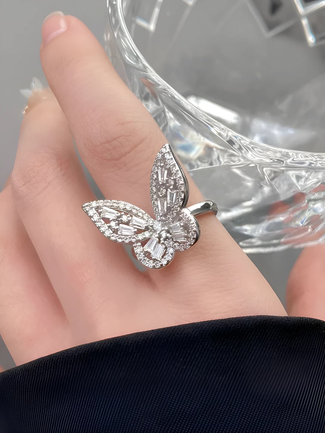 418 zircon butterfly ring-silver