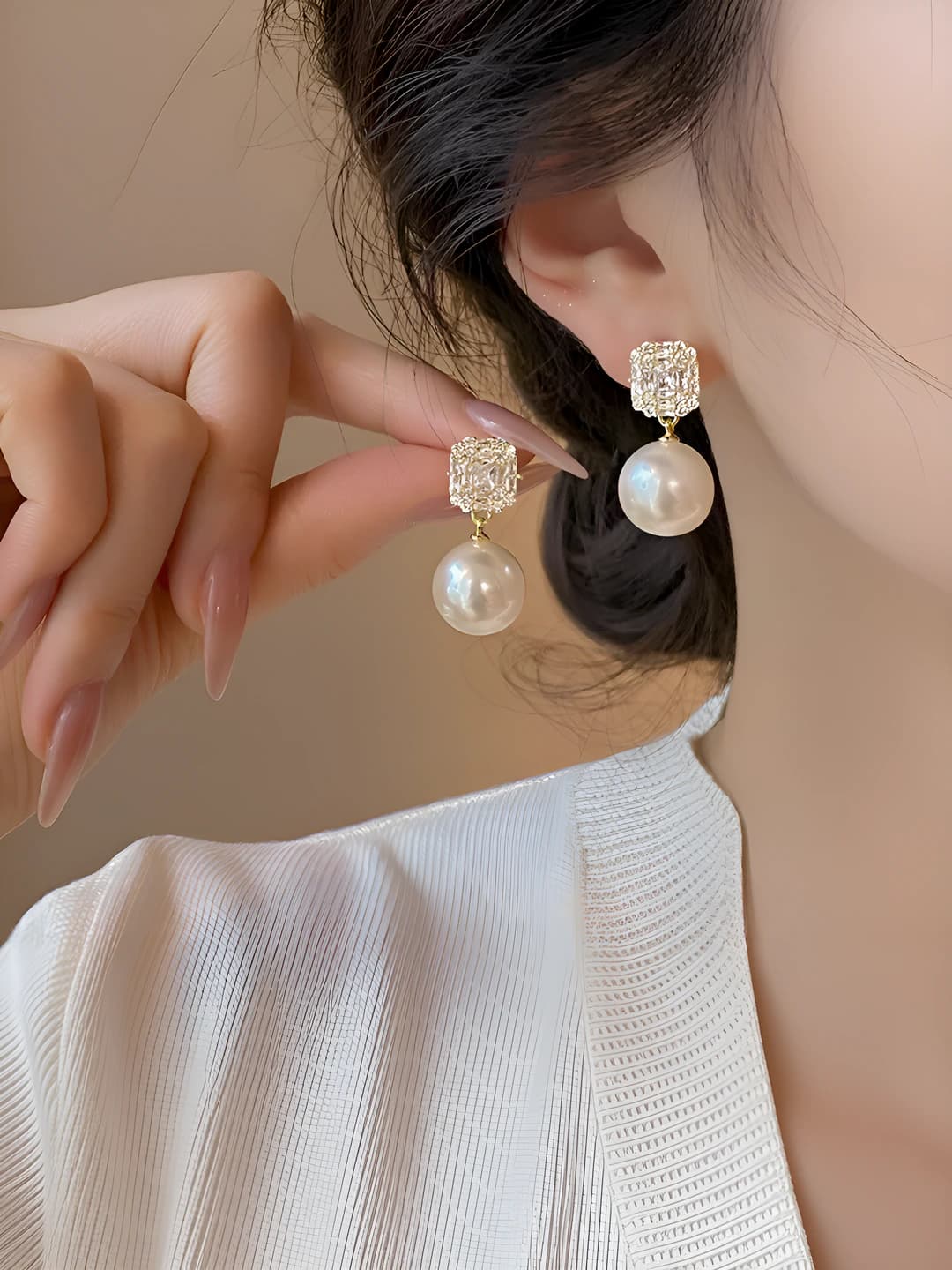 9# Уникальные жемчужные серьги - A1413 Золото