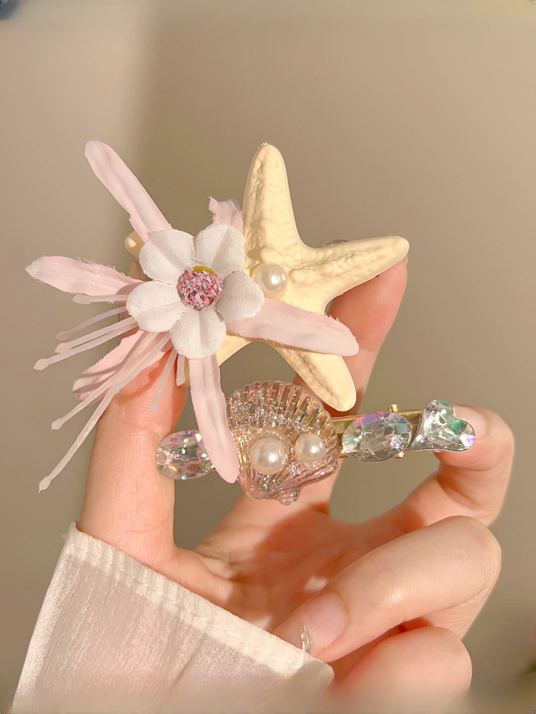 3# Pink-yellow star, clip, 6 cm