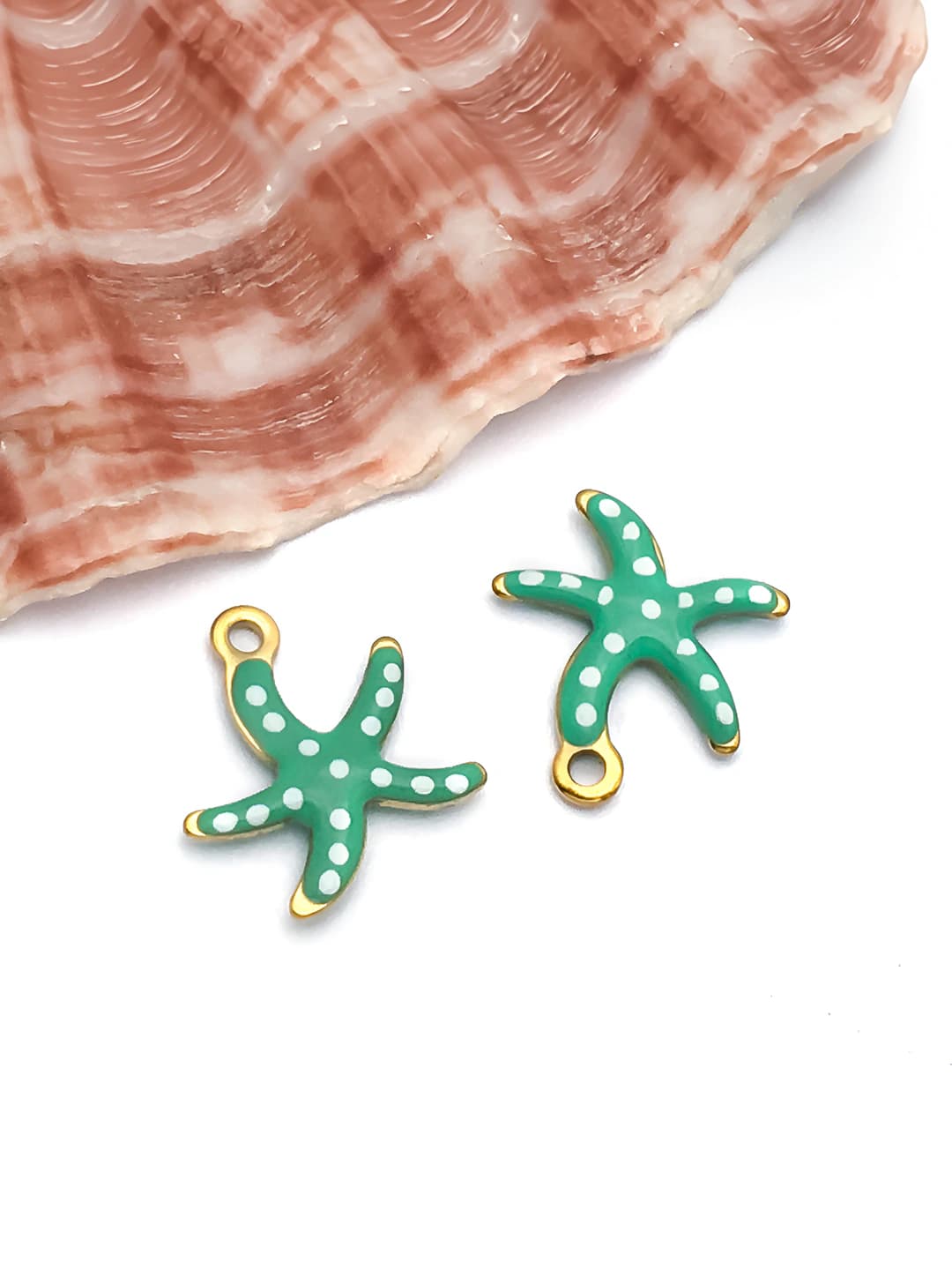 1 pc, small, gold, teal, star, 10x10mm, 0.2g