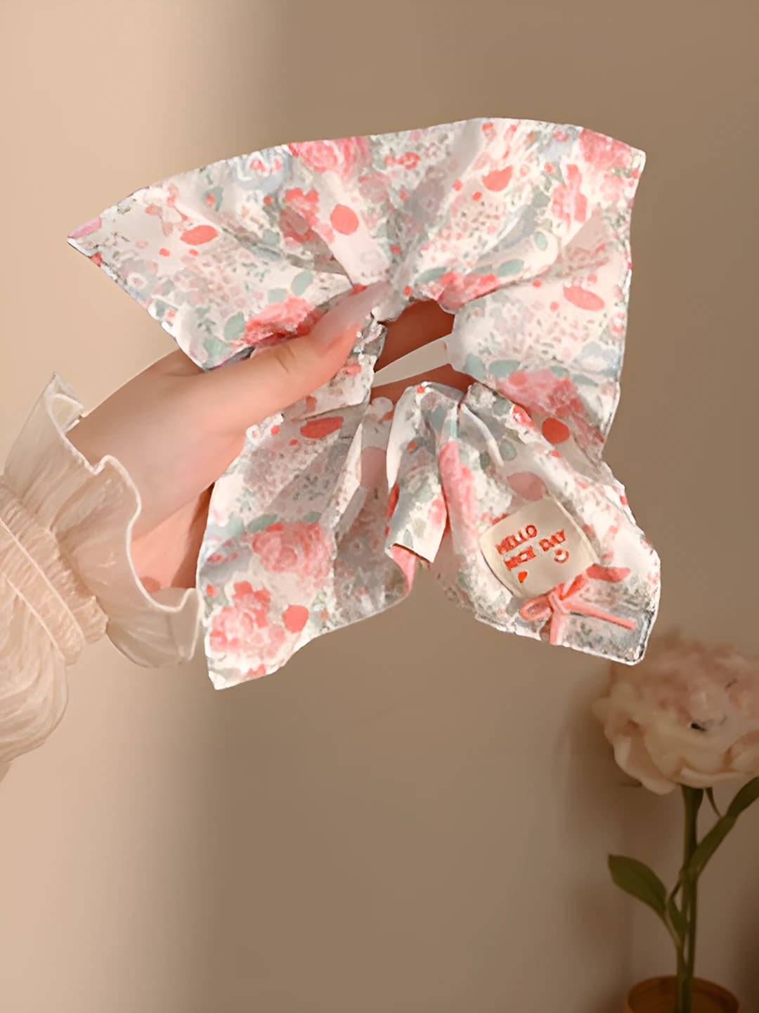 3# Pink floral square scarf ring ~21*22 cm