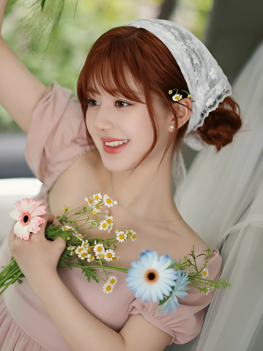 Floral lace triangle scarf 145 cm