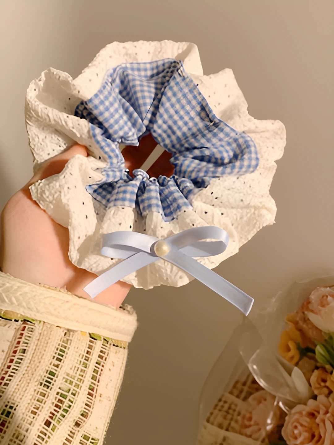 Blue plaid lace, double-sided, 16 cm