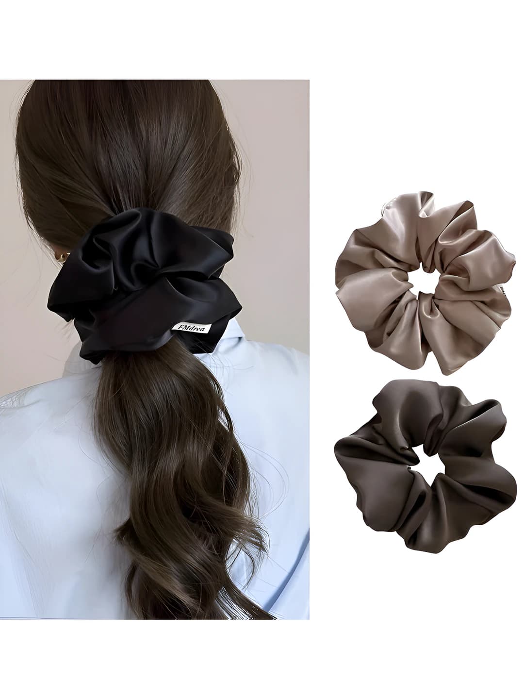 Women's satin scrunchie: Korean style, black, high stretch, 2026