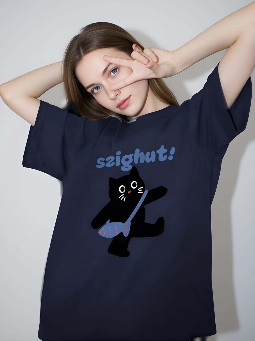 Women's retro short sleeve loose fit printed pure cotton t-shirt