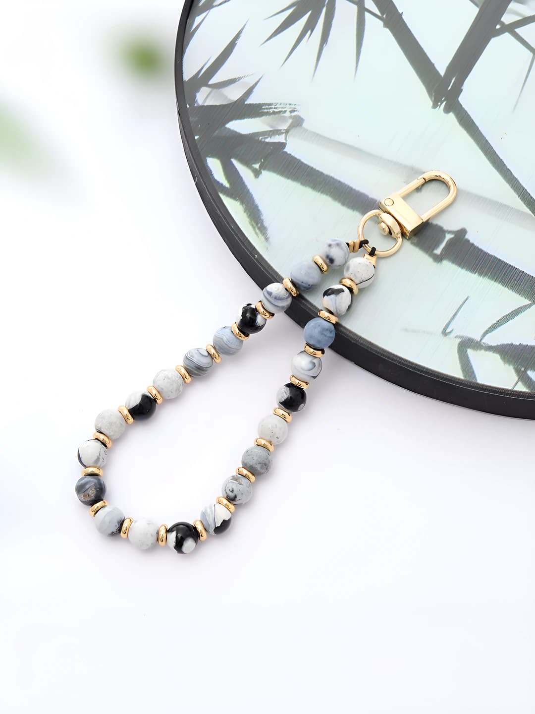 K3423 White-Black Fire Agate Charm