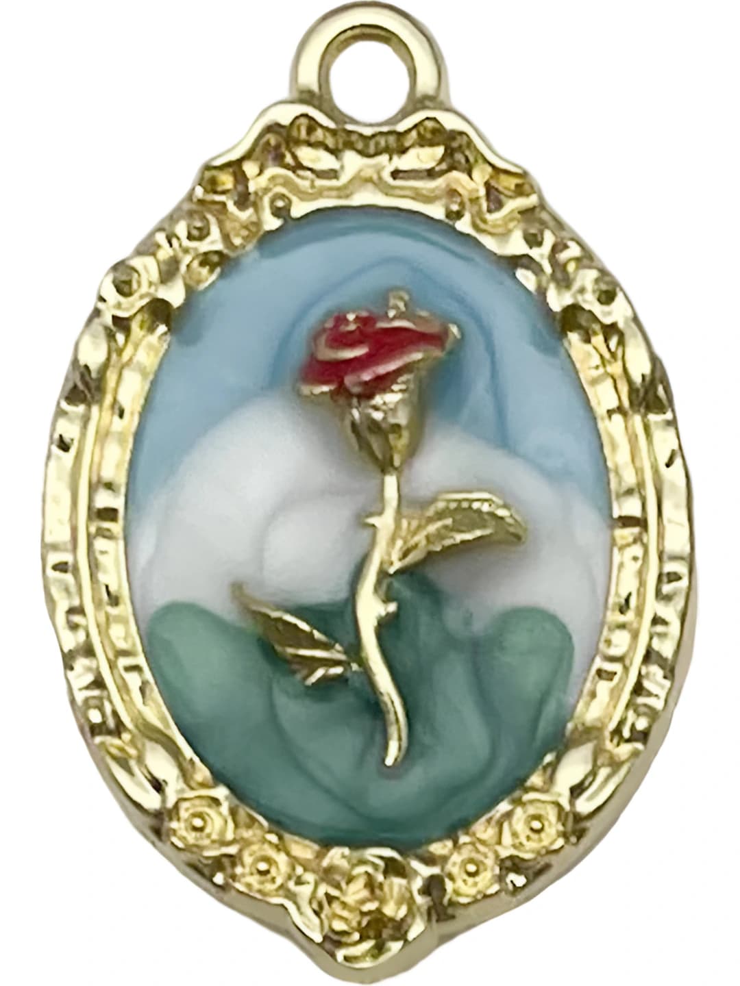 Зелёный овальный фиолетовая роза 31x21mm-2.3g
