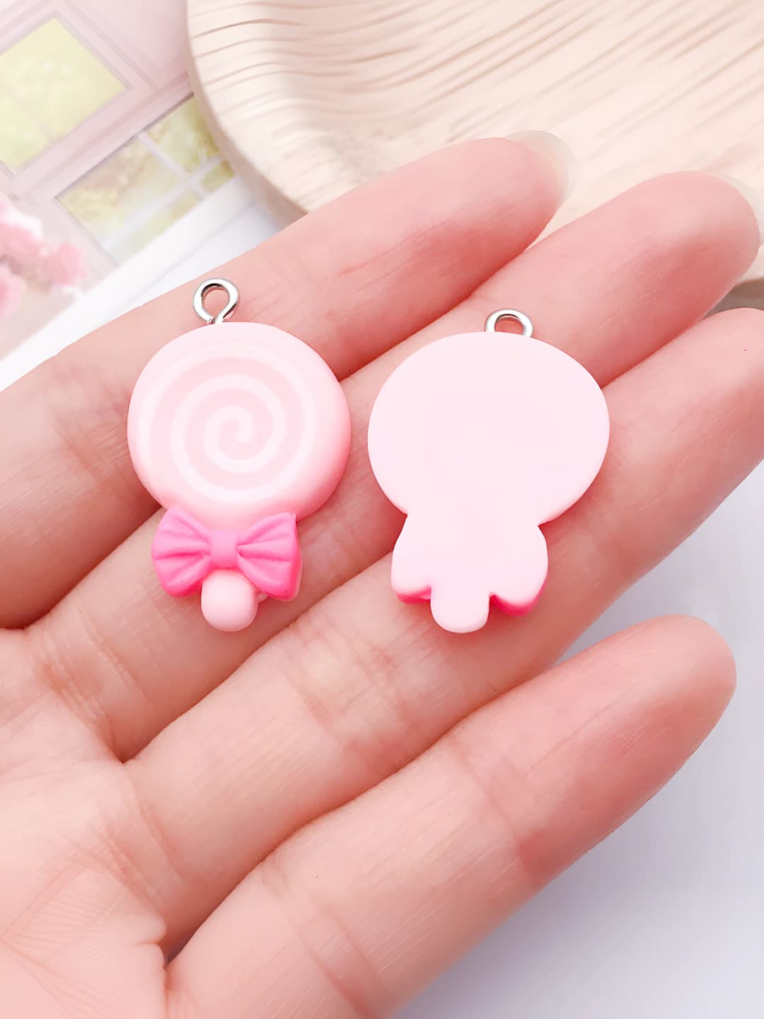 1 pc pink resin bow lollipop 28x18x4mm-1.2g-24471