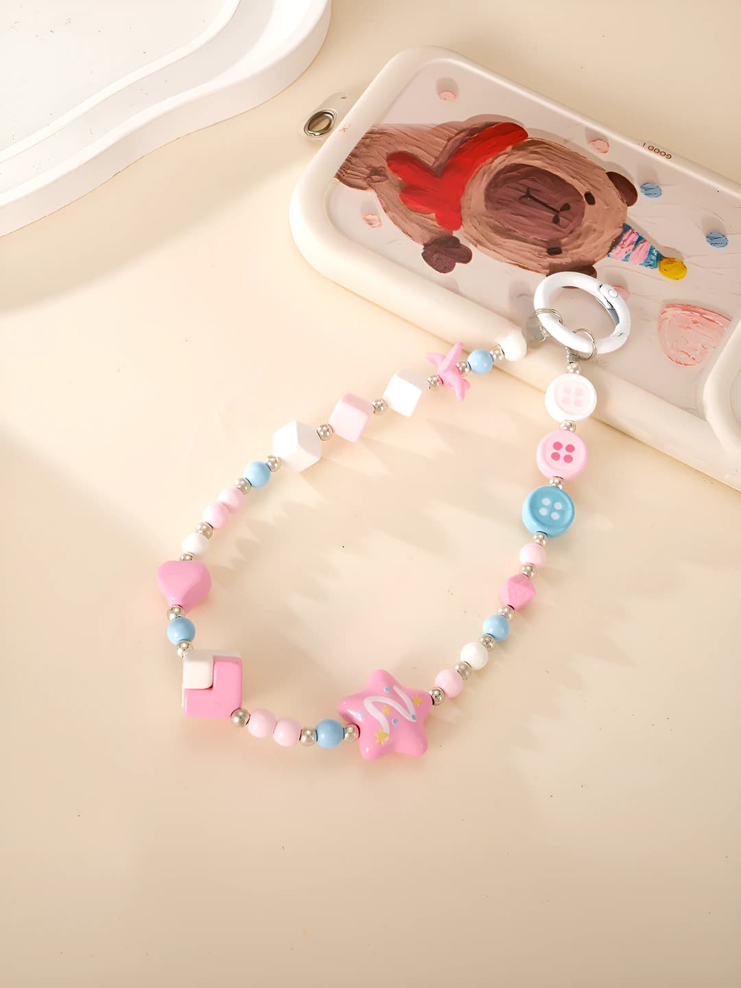 Two-tone square bead charm, pink + blue