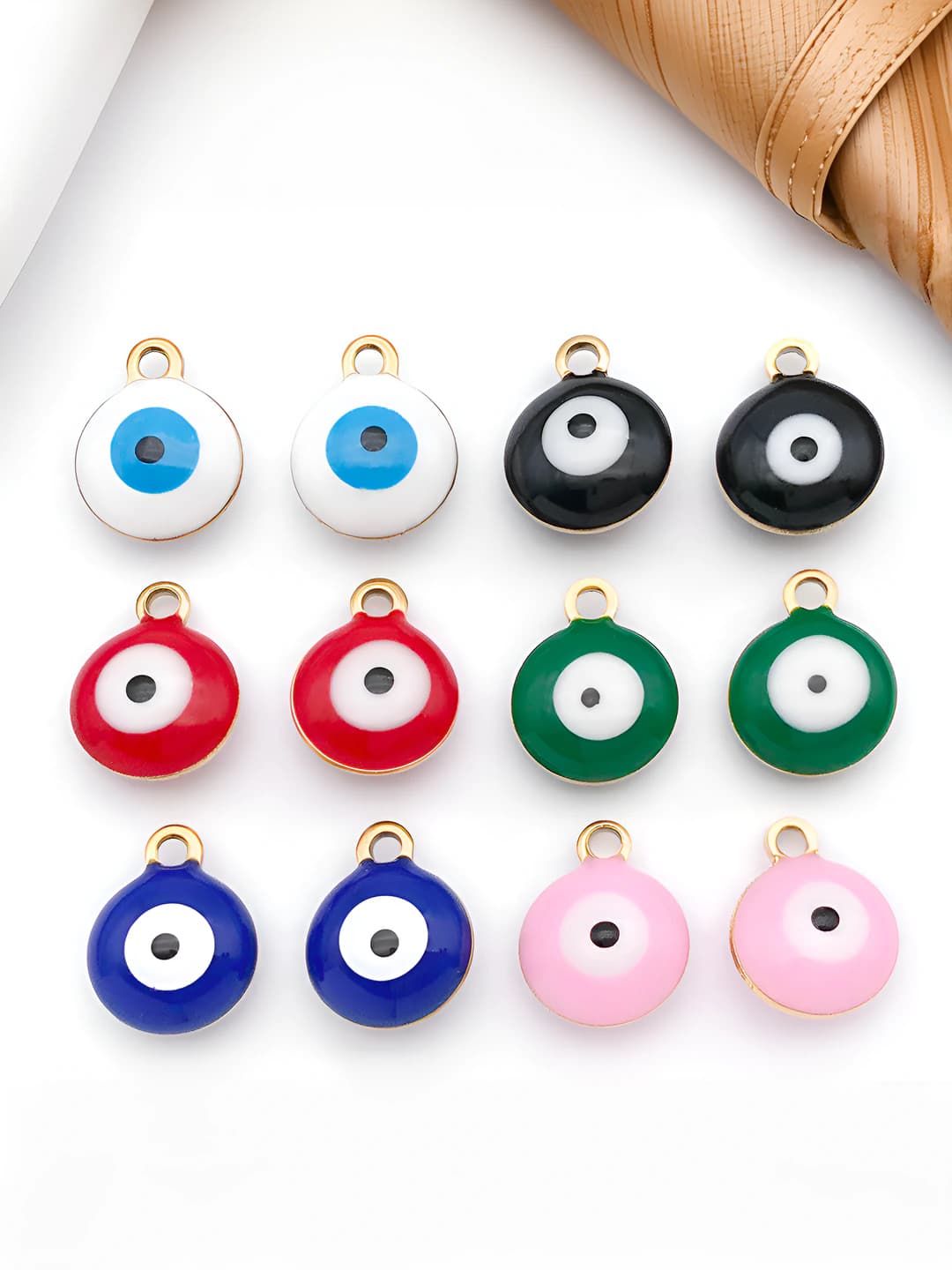 DIY evil-eye enamel charm pendant for women, stainless steel, drop enamel, single hole, round shape