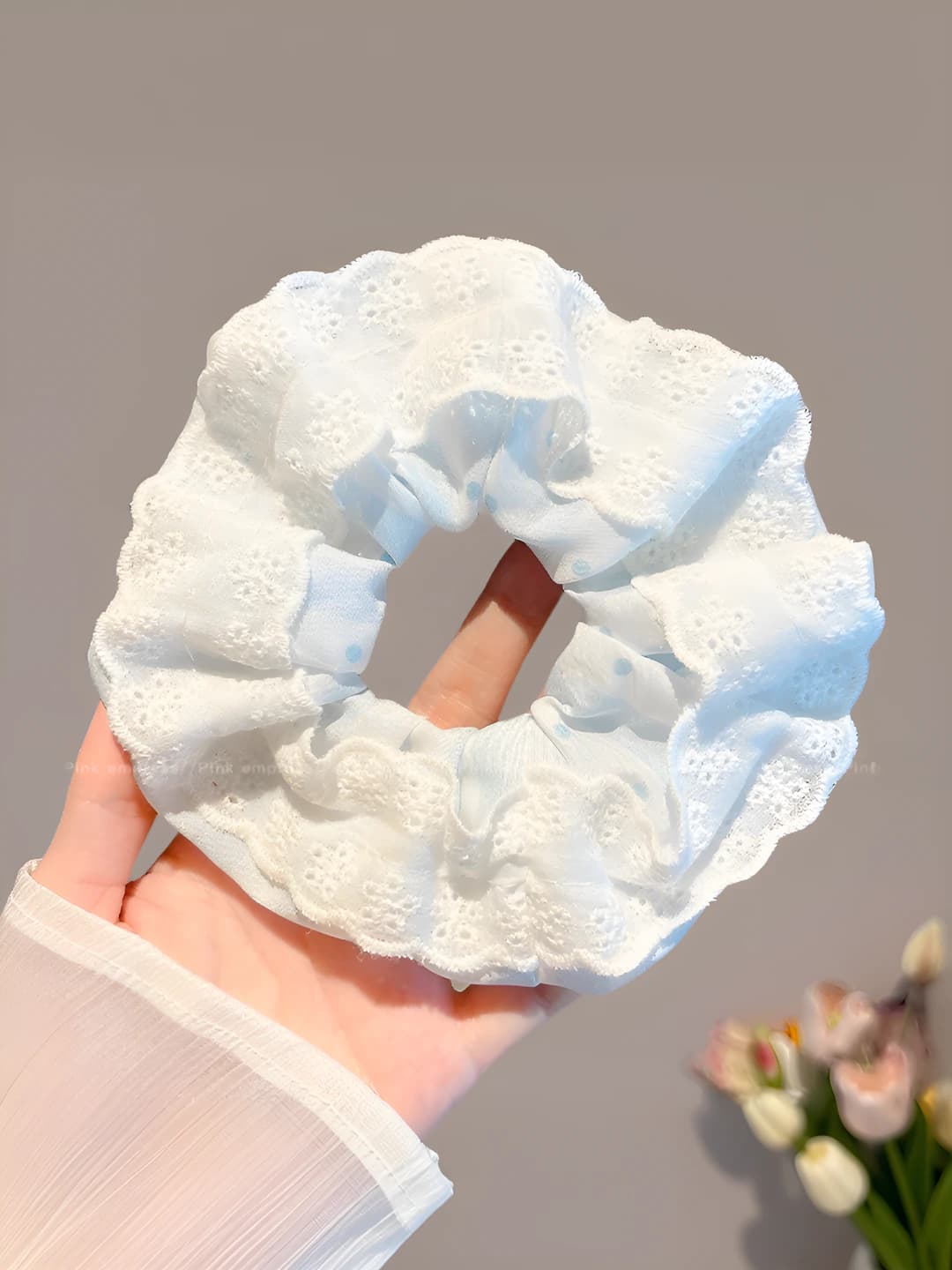 Blue polka dot, lace 10 cm