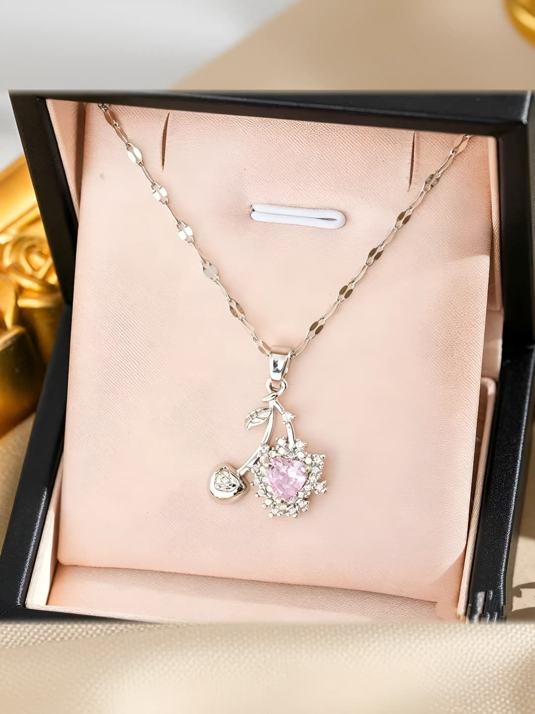 643 cherry chain - Silver-pink