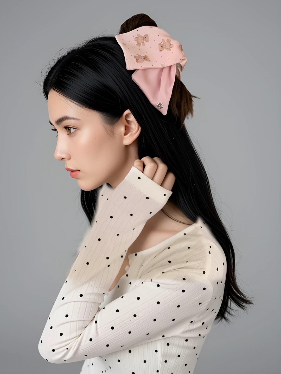 Women's hair clips and combs: satin triangular claw clip with bear design in Korean style