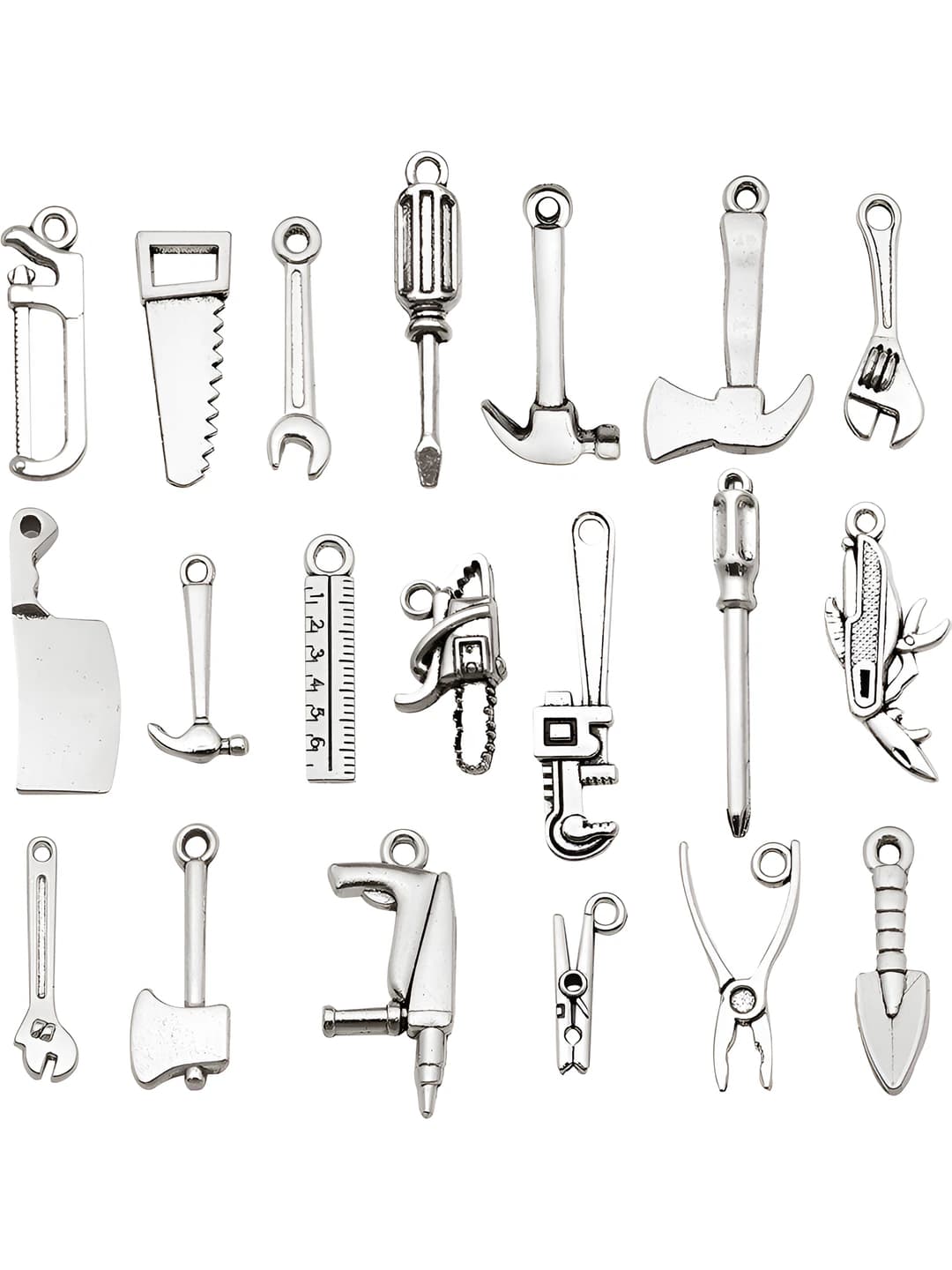 Women's tool-shaped metal charms for DIY jewelry, antique silver alloy