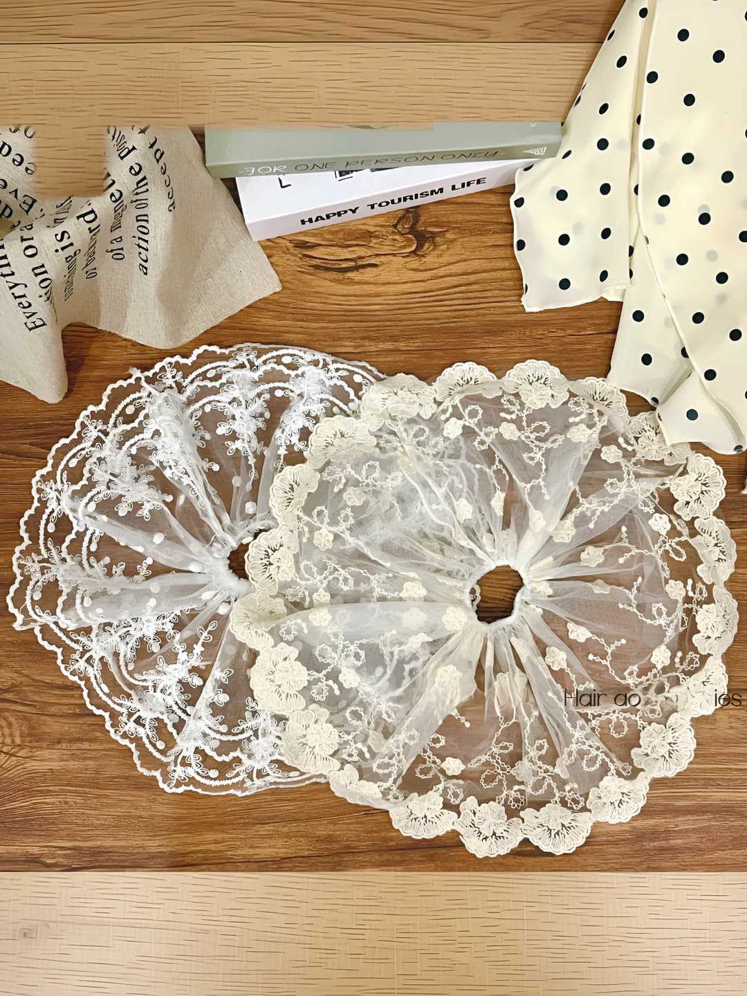 Women's lace hair scrunchie: large, embroidered, mesh, loose fit, 2026