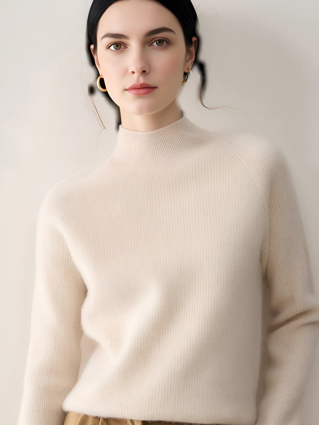 Women's 100% cashmere sweater, mock neck, thickened, long sleeve, solid colour, winter 2026